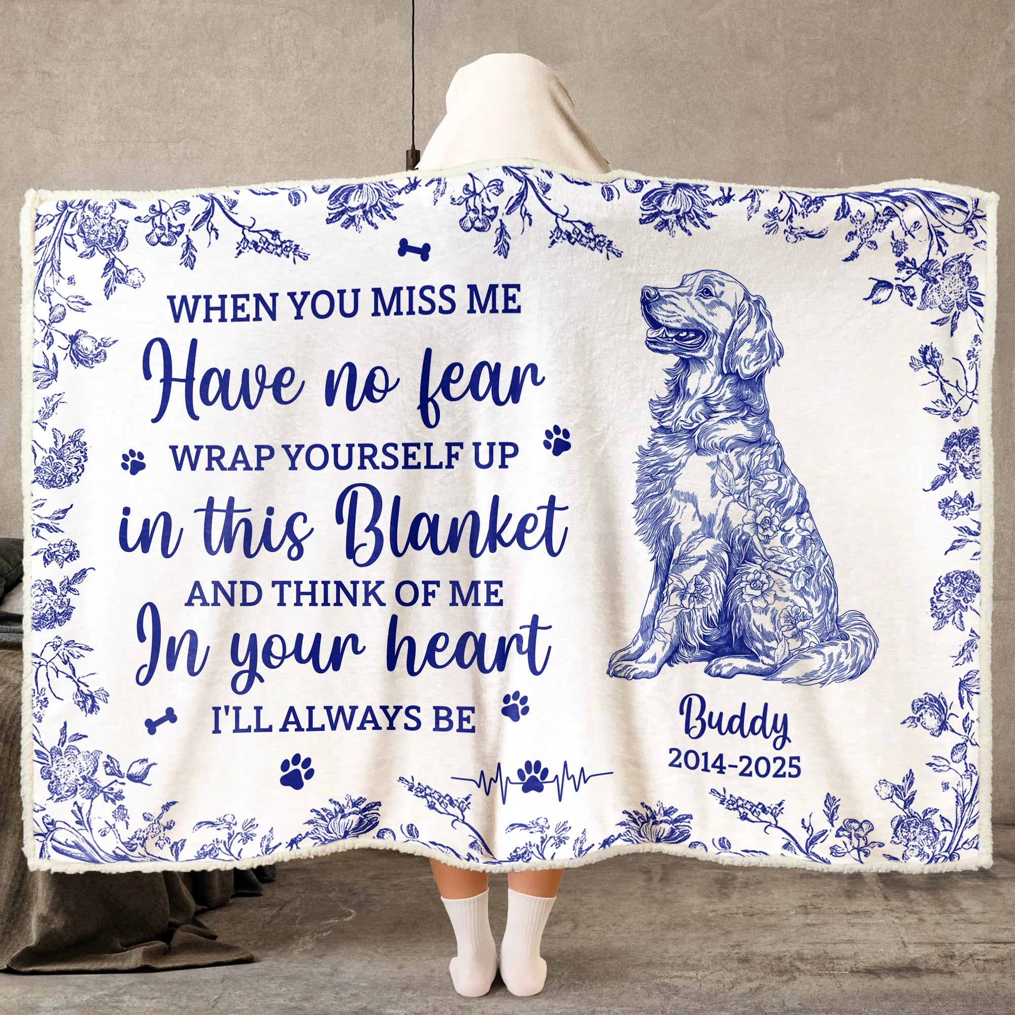 Toile De Jouy Dog Memorial Gift For Dog Mom - Personalized Wearable Blanket Hoodie