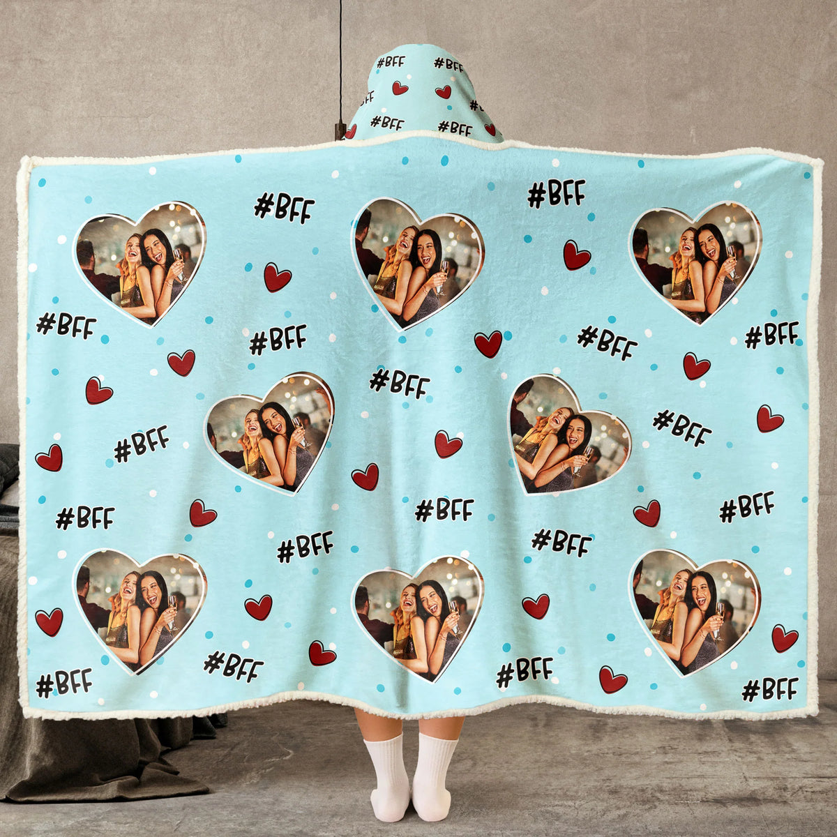 Best Friends Gift Custom Photo - Personalized Photo Wearable Blanket Hoodie
