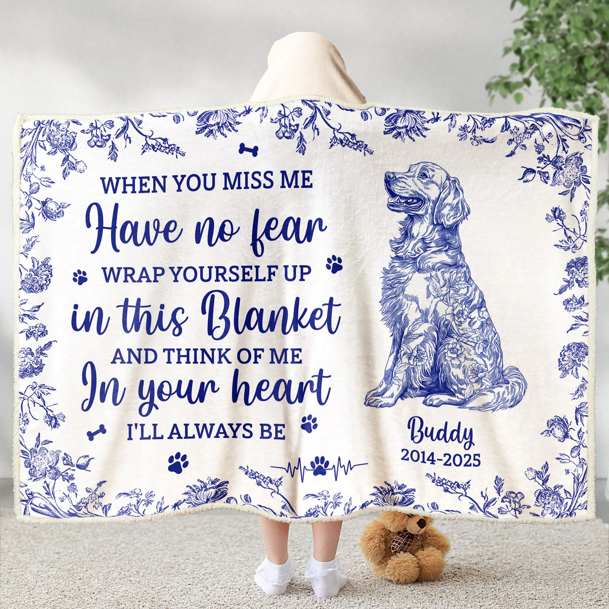 Toile De Jouy Dog Memorial Gift For Dog Mom - Personalized Wearable Blanket Hoodie