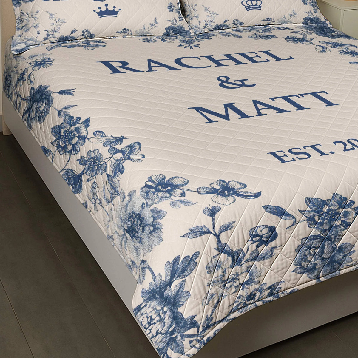 Couple Anniversary Gift Bedding Decor Chinoiserie Toile De Jouy Style - Custom Quilt Set