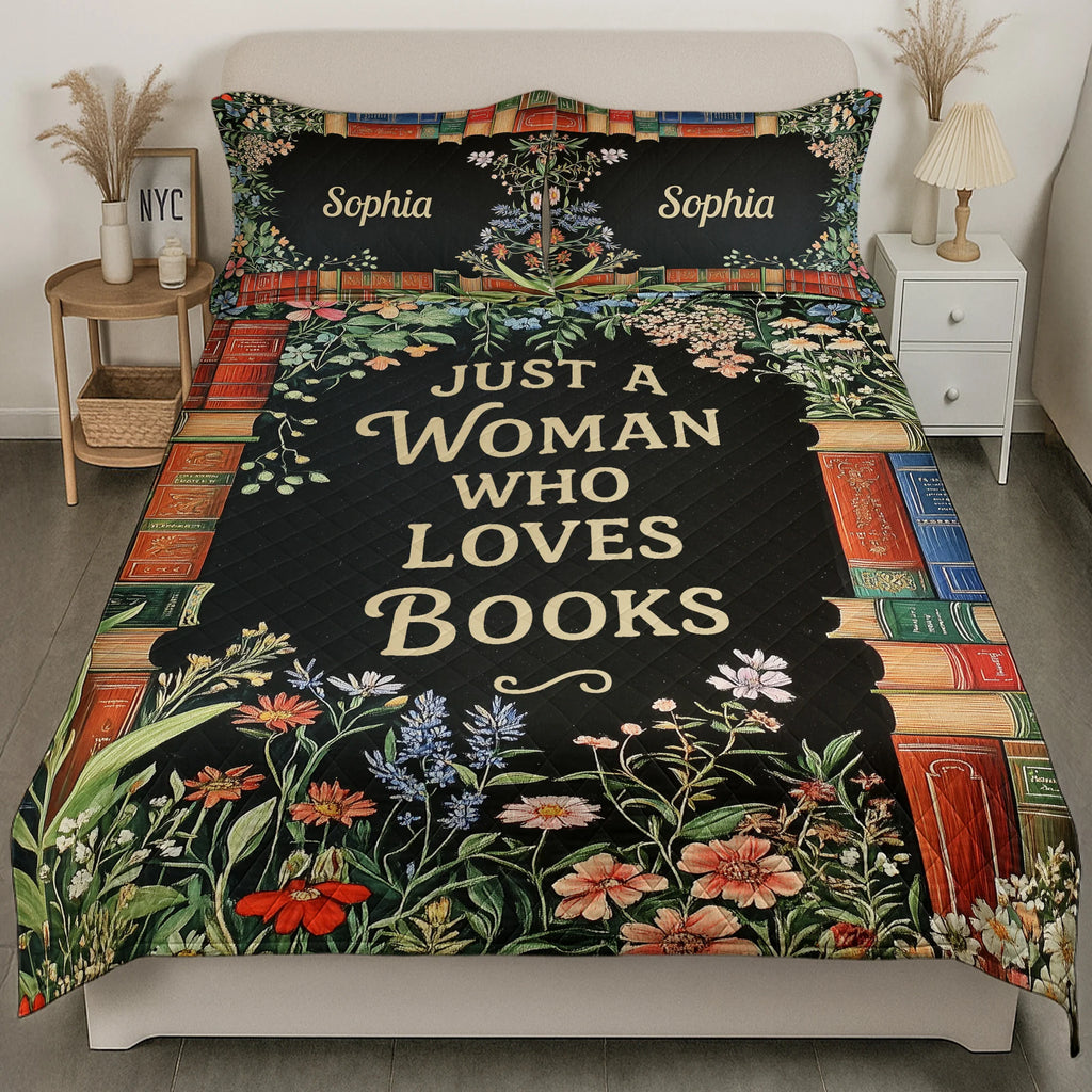 Just A Woman Who Loves Books - Book Lovers Bedding Decor - Custom Quilt Set