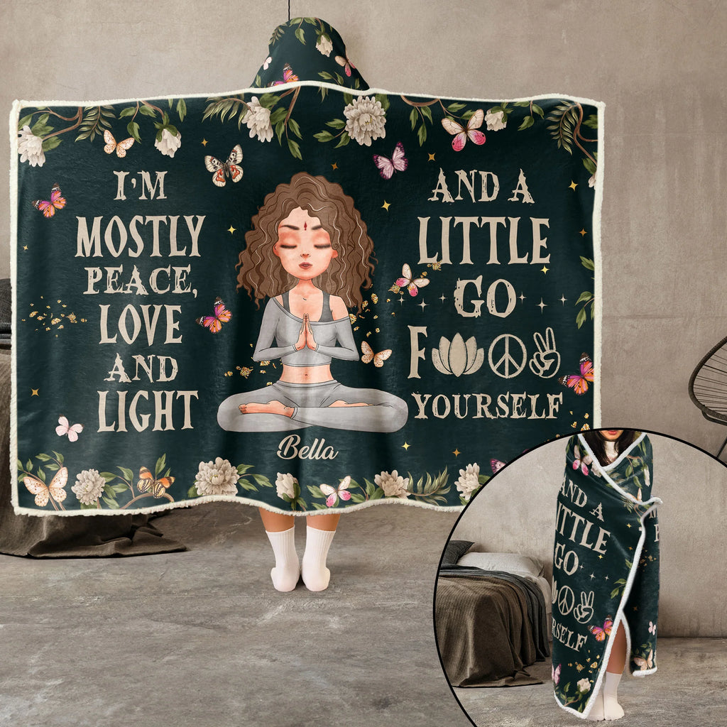 Mostly Peace Love And Light - Personalized Wearable Blanket Hoodie